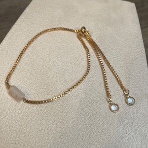 Adjustable Chain Bracelet - Pink Crystal - Gold Tone